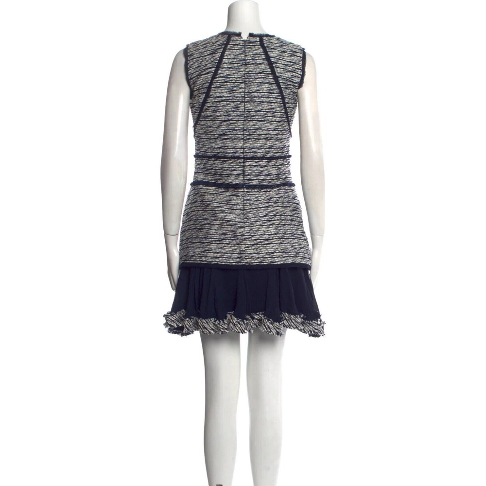 NWT. Oscar de la Renta silk-chiffon trimmed tweed dress Sz 0 blue - Picture 7 of 7